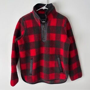 Abercrombie & Fitch Red Black Buffalo Check Plaid Sherpa Fleece 1/4 Zip Pullover